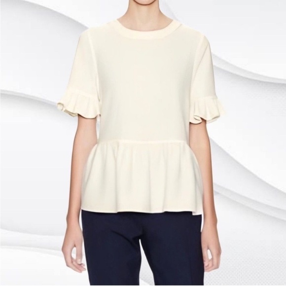kate spade Tops - Kate Spade Ruffle Sleeve Peplum Hem Ivory Blouse